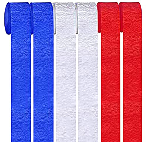 Xiksxitn Krepppapier-Luftschlangen in 3 Farben, rot, blau und weiß, 6 Rollen, Party-Luftschlangen für Party-Dekoration (4,7 cm x 2,4 m/Rolle)