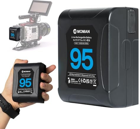 V Mount Battery, Moman Power 95 Mini V Lock Batterys 95Wh 6450mAh 14.8V with 2×D-TAP/USB-A/BP Output, Small Portable for Sony Canon Camera BMPCC Camcorder Dslr Monitor LED, V-Mount-Dtap-Mini-Battery