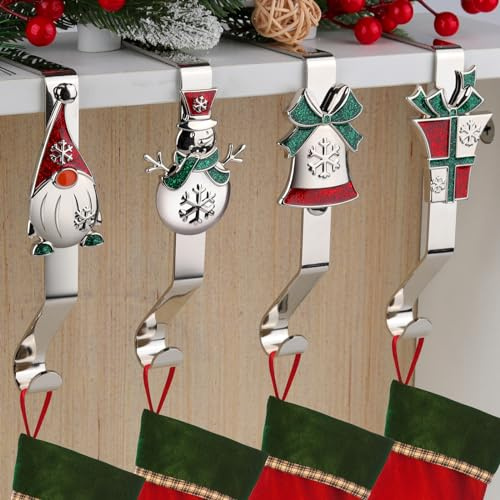 EBANKU Strumpfhalter für Kaminsims Strumpfhalter für Kaminsims Weihnachtsstrumpfhalter,4 Stück Weihnachtsstrumpf Aufhänger für Kamin, rutschfeste, stabile Kaminsims Strumpfhaken für Weihnachten