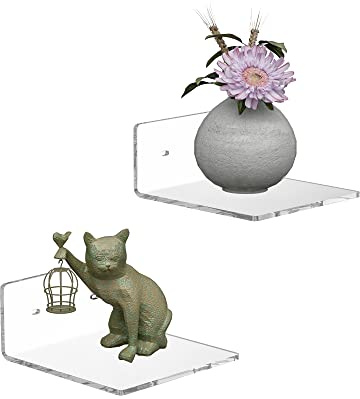 Sezanrpt 15cm Acryl kleine Wandregale, klares schwimmendes Regal für die Wandmontage, Acryl Display Ledges für Funko Pop Figuren, Wohnkultur, Wohnzimmer, Spielzimmer, Pflanzen, 2-Pack