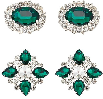 Arricraft 2 Pairs Rhinestone Clips, Green Alloy Crystal Metal Buckles Sparkling Decoration for Wedding Bride Party Women Shoes, 39-53x47-53x13-14mm