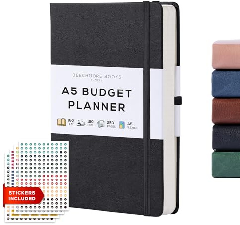 BEECHMORE BOOKS Budget Planner - Undated Monthly Budget Book Financial Planner, Expense Tracker and Savings Tracker with Bill Organizer to Manage Your Finances, Hardcover A5, Gifts Box Included (Charcoal Black)