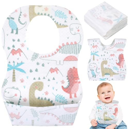 Vaktop Einweg Lätzchen, 30 Stück Lätzchen Baby, Wasserdicht Reiselätzchen mit Food Catcher Tasche für Babys Kleinkinder, Jungen und Mädchen Reisen Outdoor-Einsatz