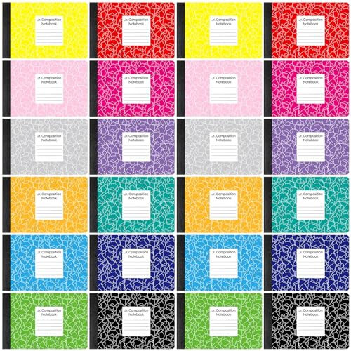 Resurhang 24 Pcs Jr. Composition Notebooks Colored Marble Half Size 4-7/8 x 7-1/2 Inches Composition Notebook 80 Sheet Marble Wide Ruled Assorted Primary Cover Notepad Bulk (Colorful)