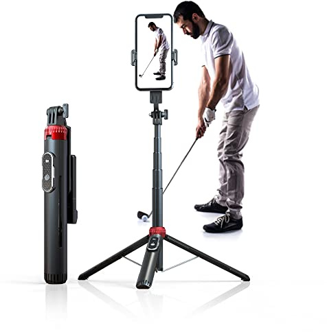 EUG-PRODUCTS 62 Phone Tripod & Selfie Stick for Golf Training, Extendable Cell Phone Tripod Stand with Wireless Remote and Phone Holder, Golf Training Aid - Compatible with iPhone Android iPhone