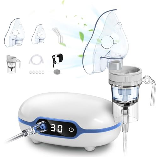 Wholede Aerosol Portatile Silenzioso con Display Digitale, Nebulizzatore Inalatore Silenzioso, Inalatore Aerosol con 2 Maschera e 1 Boccaglio, Macchina Aerosol per Adatto ad Adulti e Bambini