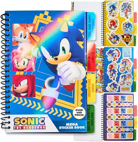 SONIC THE HEDGEHOG Libro de Pegatinas para Niños y Adolescentes, Pack Pegatinas de 28 Hojas Shadow Knuckles +400 Pegatinas Infantiles