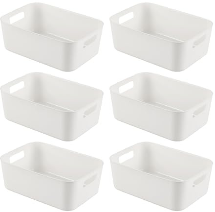 Vcansay 6 Packs Small Cupboard Storage Basket, White Kitchen Organizer Bin | Open Plastic Organizer Box