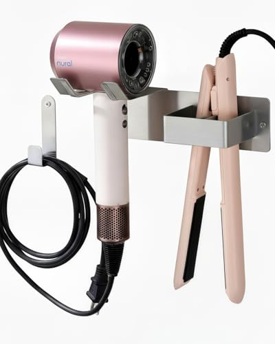 Fönhalter Ohne Bohren, Föhn Halterung für Haartrockner und Glätteisen, Edelstahl Fönhalter Wand Ohne Bohren, Föhn und Glätteisen Halterung Bohren für Bad Barbershop Hotel UEMUSI