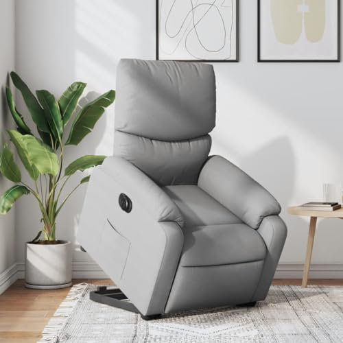 IKAYAA Wohnzimmer Sessel, Liegesessel, Relaxsessel, Massage Sessel, Massagestuhl, Fernsehsessel, Massagesessel mit Aufstehhilfe Elektrisch Hellgrau Stoff