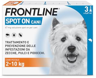 FRONTLINE Spot On, 3 Pipette, Cane Taglia S, 2-10 kg, Antiparassitario per Cani e Cuccioli di Lunga Durata, Protegge da Zecche, Pulci e Pidocchi, Antipulci in Confezione da 3 Pipette