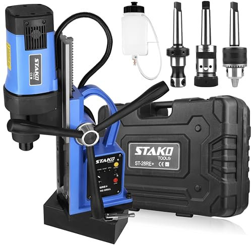STAKO Magnetbohrmaschine 1800W mit Koffer ST-28RE+ Max. Ø80mm – 16500N Magnetkraft – Tragbare Kernbohrmaschine für Metallbearbeitung mit Weldon 19mm und Bohrfutter 3-16mm und Gewindehalter – Set-3
