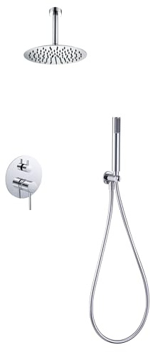 GALYON Imex Système de douche encastré série Monza – Encastré moderne, robinetterie monocommande avec pommeau extra-plat Ø25 cm, finition chromée et anticalcaire.