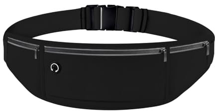 Laufgürtel für Handy Wasserdicht Lauftasche für Damen und Herren Super dünn Lauf Hüfttasche mit 3 Taschen Nicht Verschieben Handytasche für Joggen, Fitness, Radfahren und Reisen (Schwarz)