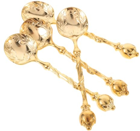 Cabilock Lot De 4 Cuillères à Café En Acier Inoxydable Sculpté Vintage Mini Cuillères De Service Métal Doré Multifonctions Pour Café Dessert Et Pâtisserie
