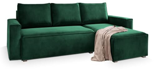 Masseno Ecksofa SILES mit Schlaffunktion L-Form, Sofa mit Bettkasten, Wohnzimmersofa, Couch, Soffa, Bettsofa, Couchgarnitur- Grün, Monolith 37
