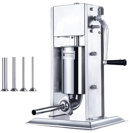 Yqyc Sausage Stuffer, 5.5LBS/3L Stainless Steel Vertical Sausage Maker with Manual Crank, Packed 4 Stuffing Tubes