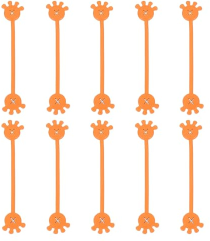 PATIKIL 10 PCS Magnetic Cable Ties, Cute Elastic Silicone Cable Ties Magnetic Hand Shape Cord Clip Cable Management Organizer for Office Home, Orange