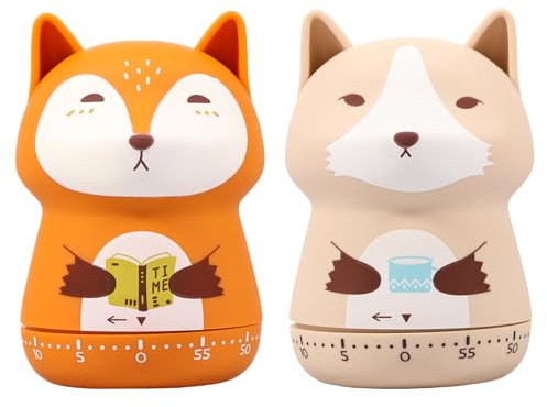 2 Pcs Mechanical Kitchen Timer Cute Animal Timer for Kids Practical Cooking Timer Portable Wind Up Timer Manual Countdown Timer for Classroom Home Study and Cooking