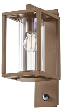 Lucande Wandleuchte außen Ferda mit Bewegungsmelder (spritzwassergeschützt (Modern) in Braun aus Aluminium (1 flammig, E27) - Wandlampe für Außenwand/Hauswand Haus Terrasse und Balkon
