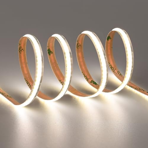 TOPAI LED-band COB 12 V, 5 m, naturvit, 4 000 K, 6 mm, bredd 320 LED/M CRI>90, flexibel klistermärke, tillskuren för kök, skåpbelysning, vardagsrum, interiör