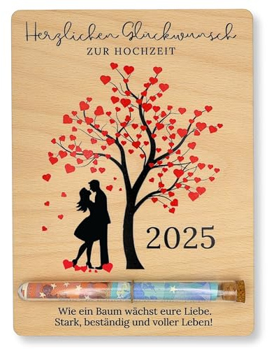 ZUKLA Verpackung für Geldgeschenke zur Hochzeit - 23 x 17 cm - mit Reagenzglas - Hochzeitskarte Geldgeschenk Verpackung Holz - Hochzeitsgeschenk für das Brautpaar - Hochzeitsgeschenk Geld - Baum