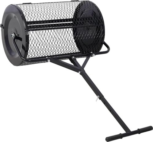 BCSRVCE Efficiente spargitore di Torba da 24 Pollici per Prato e Cura, Design a Rete Metallica, Maniglia a T, Resistente e Robusto, Nero