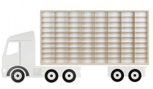 ArtTwist Modellauto Vitrine | Hot Wheels Aufbewahrung zu 80 Fächen | Sammlervitrine Hängend 78,5cm x 40cm x 4cm | Setzkasten Holz für Wanddeko und Organisation (LKW 003BL)