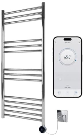 Boston Electric WiFi Heated Towel Rail Stainless Steel 500mm W x 1000mm H | Smart WiFi Controlled, Rust-Resistant, 7 Day Programming, App Compatibility