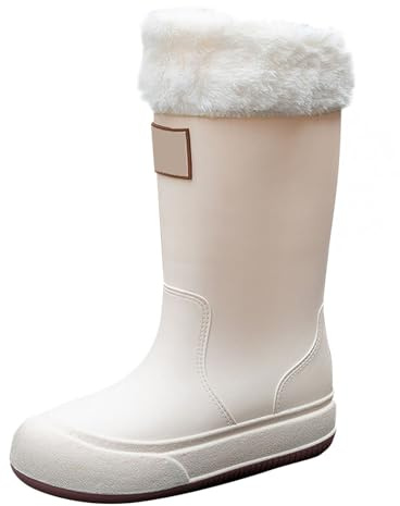 LOIJMK Botas de goma para mujer, forradas, botas de lluvia, impermeables, botines de trabajo, botas de Wellington, botas de lluvia, botas de agua, botas de agua, botas de jardín, Blanco, 36 EU