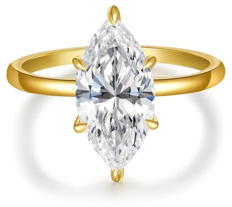 BONLAVIE 3.5CT Marquise Cut Verlobungsringe Damen Eheringe 14K Gold vergoldet Ring mit Zirkonia Ringe Silber Ewigkeitsring Versprechensring Größen 49.3(15.7)