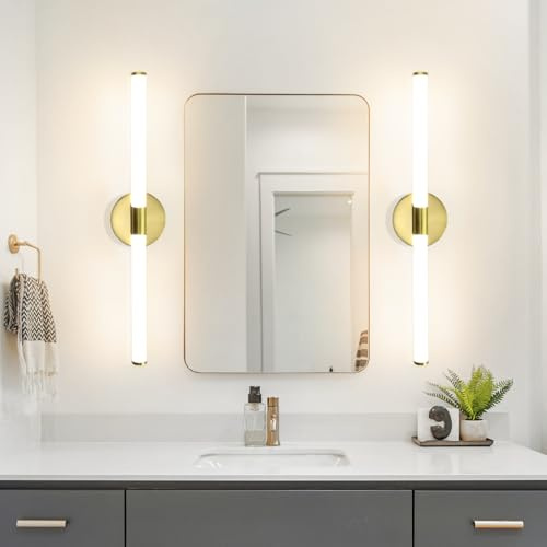 Laittiin LED Spiegelleuchte Bad Gold Wandlampe 2ER 60CM Spiegellampe | Badezimmer 8W Spiegelschrank Beleuchtung 4000K Wandleuchte über Spiegel IP44 Neutralweiß badspiegel beleuchtung Badschrank