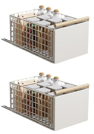 Pull Out Cabinet Organiser, 2PCS pull out kitchen storage Foldable, 23.5*19.5*39.5~56.5cm, Kitchen Cupboard Organiser with Handle, Adjustable Drawers, Slide Out Drawers for Kitchen Cabinets,White