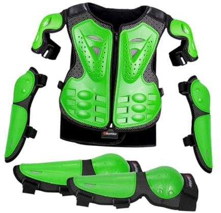 Harilla Motorrad Schutzanzug für Kinder mit Ellbogenschützern, Knieschützern, Dirtbike Ausrüstung, Fahrschutzset für Outdoor Sportarten, GrÜn