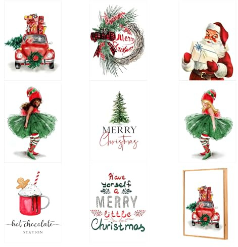 Bofanze 8 Piezas Pósteres de Navidad Arte de Pared en Lienzo Posters | 21 x 30 cm, motivos variados, decorativo, original, Navidad, regalo