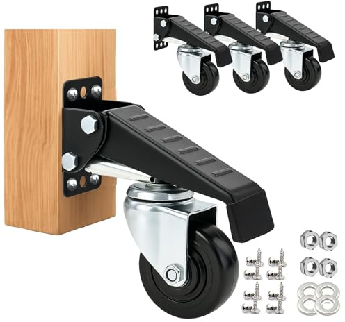 RRIUTO Heavy Duty Castors for Workbenches, Set of 4 Retractable Transport Castors with Lifting and Lowering Function up to 300 kg, Double Ball Bearings Furniture Caster Swivel Wheel for Tables