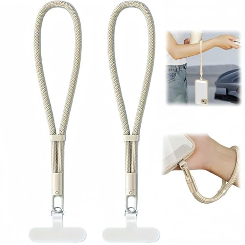2PCS Anti Theft Phone Str/aps,Phones Bracelet Str/ap,Anti Loss Mobile Phones Lanyard with Patch,Lightweight Phone Wrist Str/ap for Adults,Suitable for Indoor&Outdoor Use,Adjustable,Durable,Light Camel