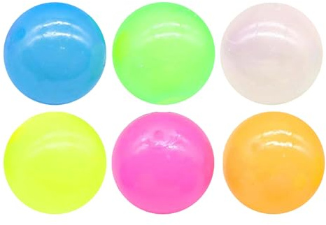 6 Pièces Balles Anti-Stress Lumineuses,Glow Sticky Balls,Super Soft Fluorescent Stress Wall Balls,Jouets à Presser pour Enfant Adultes