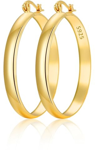Halora Creolen Silber 925 Damen, 5mm 14K Vergoldete Ohrringe Gold Hypoallergene Schmuck Geschenke für Frauen, 30/40/50/60/70mm