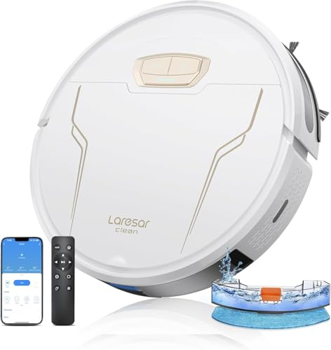 Laresar Clean Robot Vacuum with 5000Pa Suction, 3-in-1 Robot Vacuum Cleaner with Mop, 150mins Runtime, Carpet Boost, 7.6cm Ultra Thin Robotic Vacuums for Pet Hair, App/Alexa Control, Evol3s