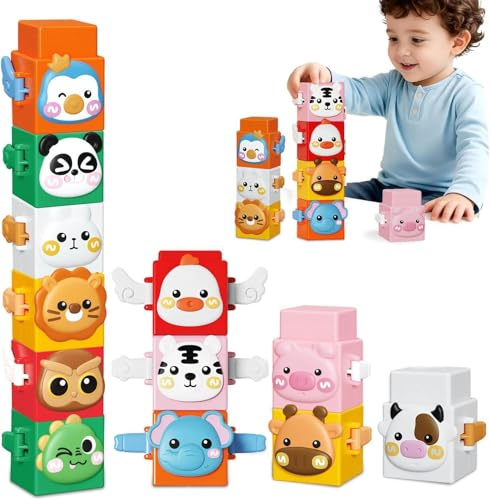 WEISIPU Animal Building Blocks for Baby Toddlers Montessori Sorting and Stacking Toy Blocks Birthday Gifts Babies Presents Age 6 12 18 Months Toys for Boys Girls