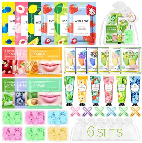 Set de Regalo Mujer Mascarillas Faciales 48PC | Mascarilla Facial, Parches Ojos, Mascarilla Labios, Crema de Manos y Hojas de Jabón | Regalo para Despedida de Soltera, Fiesta de Pijamas, Amigas