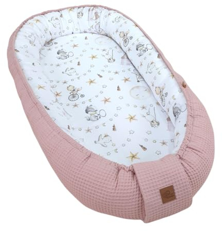WIKLINOPOL - Paracolpi per neonati - Paracolpi per neonati 80 x 46 cm, nido portatile in cotone e cotone a nido d'ape, con materasso rimovibile (rosa)