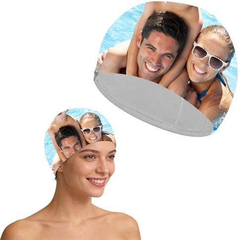 Bonnet De Bain Personnalisé Homme Et Femme, Bonnet De Bain Cheveux Long Personnalisable avec Photo, Texte Ou Logo, Élastique Et Imperméable pour La Plage Et La Piscine, Adultes