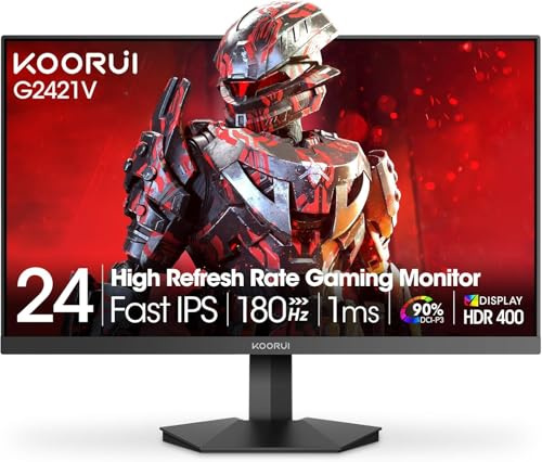 KOORUI 24 Inch Gaming Monitor,180Hz, Fast IPS, QHD 1440P, 1ms, HDR 400 | Adaptive Sync, VESA Mountable, HDMI/DP, Low Blue Light, 99% SRGB
