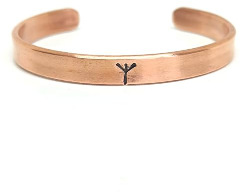Genérico Pulsera de Cobre con Runa Vikinga, Brazalete de Cobre Hecho a Mano, 100% Cobre Puro, Joyería para Hombre, Brazalete de 8 mm, Regalo de Septimo Aniversario (RUNA ALGIZ, 18cm - M)