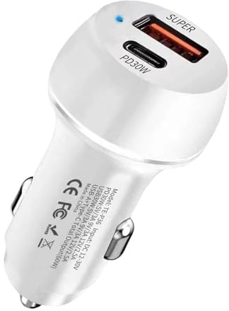Billaddare – USB-adapter med två portar | 60 W typ-C PD-laddning | snabbströmstillbehör med hög hastighet för mobiler | instrumentpanelskonsol för resor, fordonselektronik