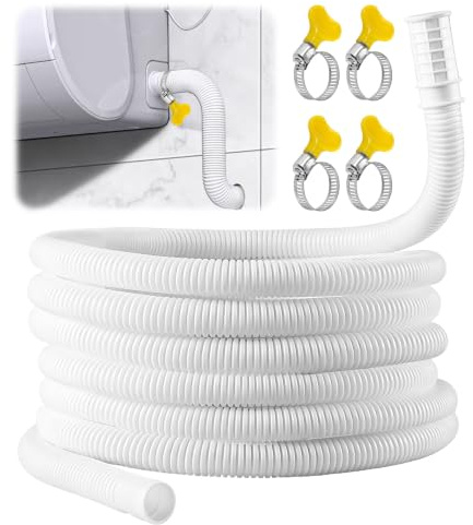VEEKAY Manguera de Drenaje para Aire Acondicionado 16 mm, Tubo Flexible de PVC Cortable a Medida, Universal para Deshumidificador y Lavavajillas, Longitudes 2m, 3m, 5m, 8m, con 4 Abrazaderas
