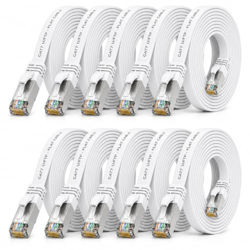 0,25 m - vit - 10 stycken CAT.7 Gigabit Ethernet LAN flatbandkabel (RJ45) nätverkskabel rå kabel (10Gbit / s) installationskabel platt tunn kompatibel med Cat.5 - Cat.5e - Cat.6