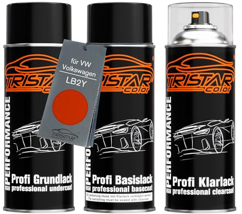 TRISTARcolor Autolack Spraydosen Set für VW/Volkswagen LB2Y Habanero Orange Metallic Grundlack Basislack Klarlack Sprühdose 400ml